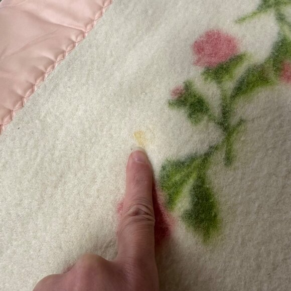 Vintage Chatham Purrey Blanket Pink Moss Roses Stripes 1950s Satin Style Trim - Picture 6 of 11